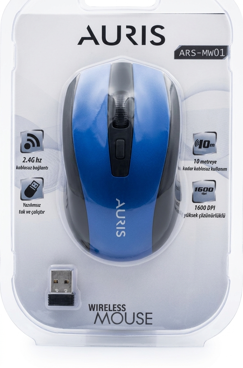 Aurıs MOUSE - Kablosuz Ergonomik Tasarım, Yüksek Hassasiyetli Optik Fare